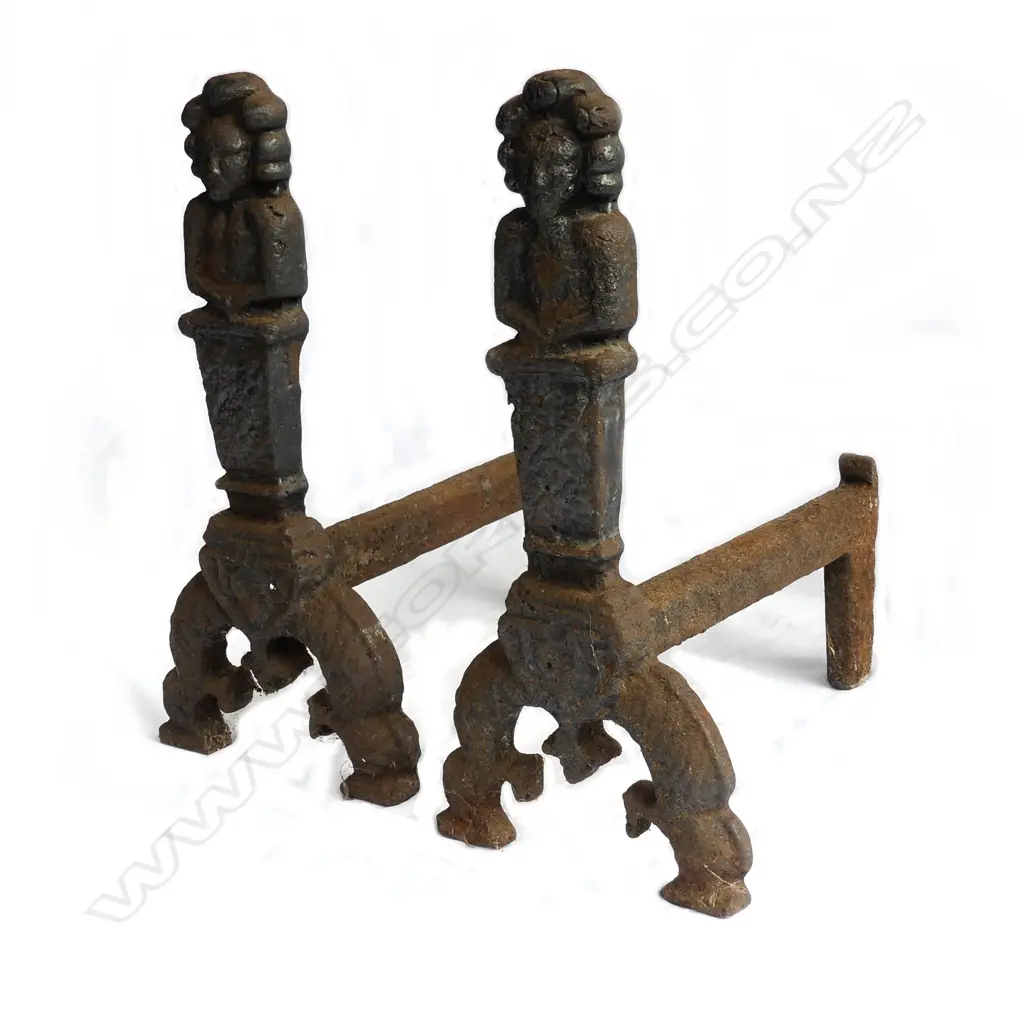 A pair of substantial 19thC cast iron fire dogs Image 1++