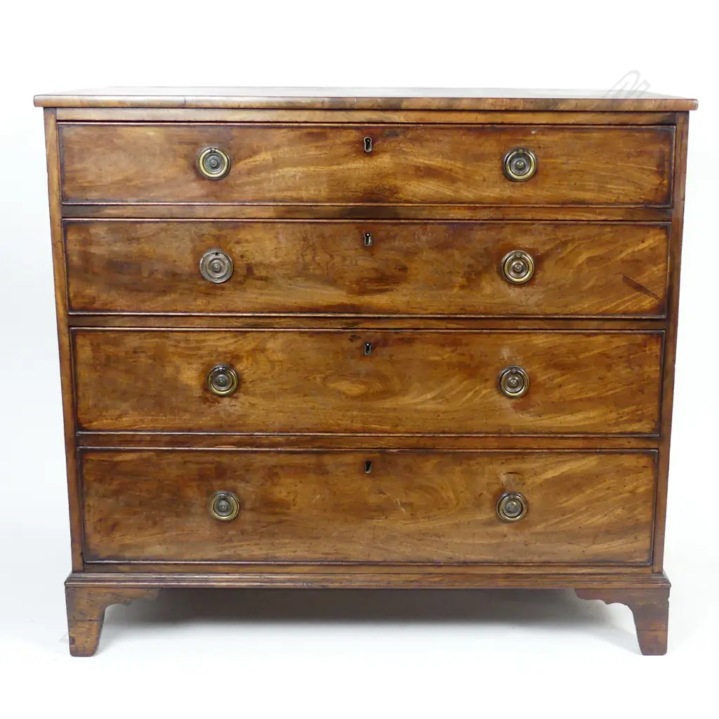 A Georgian mahogany flat front chest of four drawers Image 1++