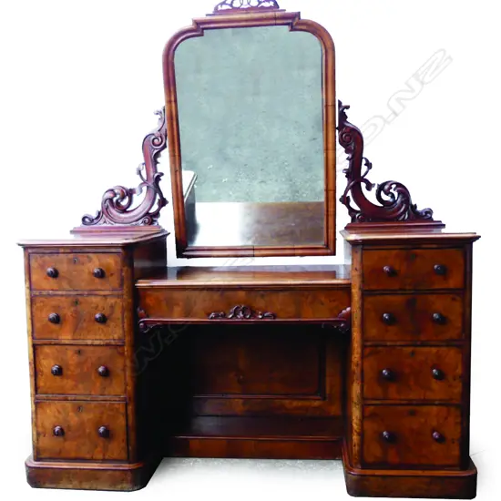 A Victorian walnut double pedestal dressing table