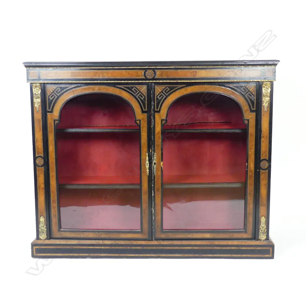 A 19thC walnut and ebonised display cabinet Image 1++