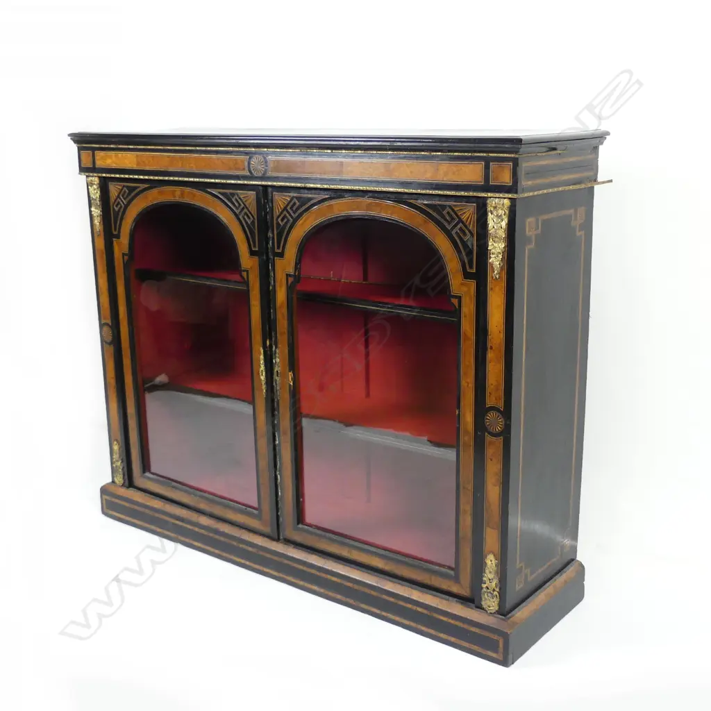 A 19thC walnut and ebonised display cabinet Image 1++