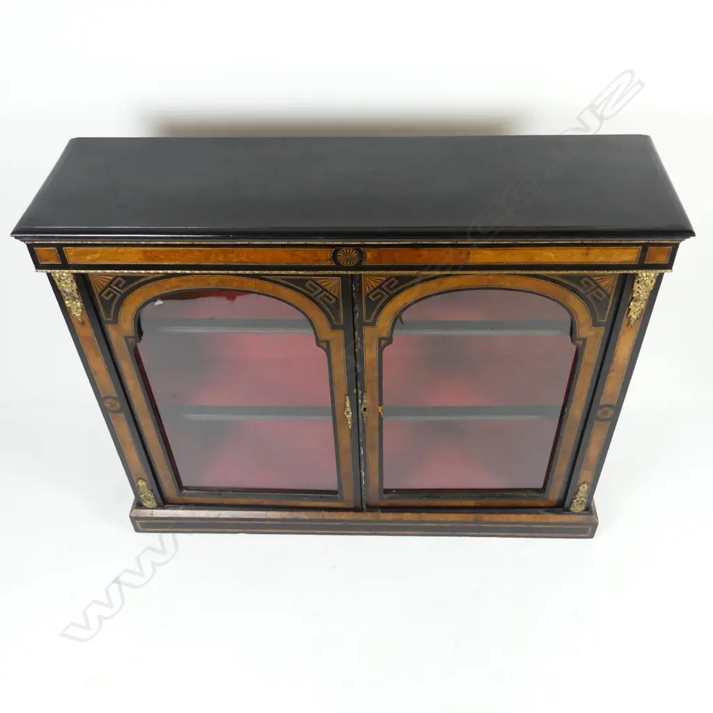 A 19thC walnut and ebonised display cabinet Image 1++