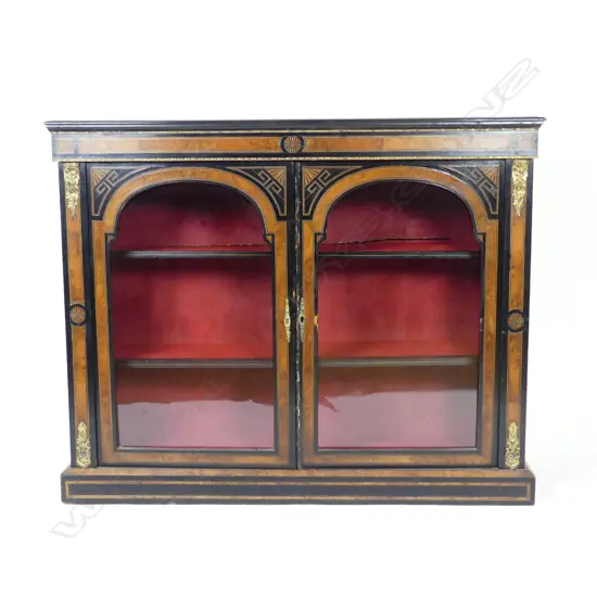 A 19thC walnut and ebonised display cabinet