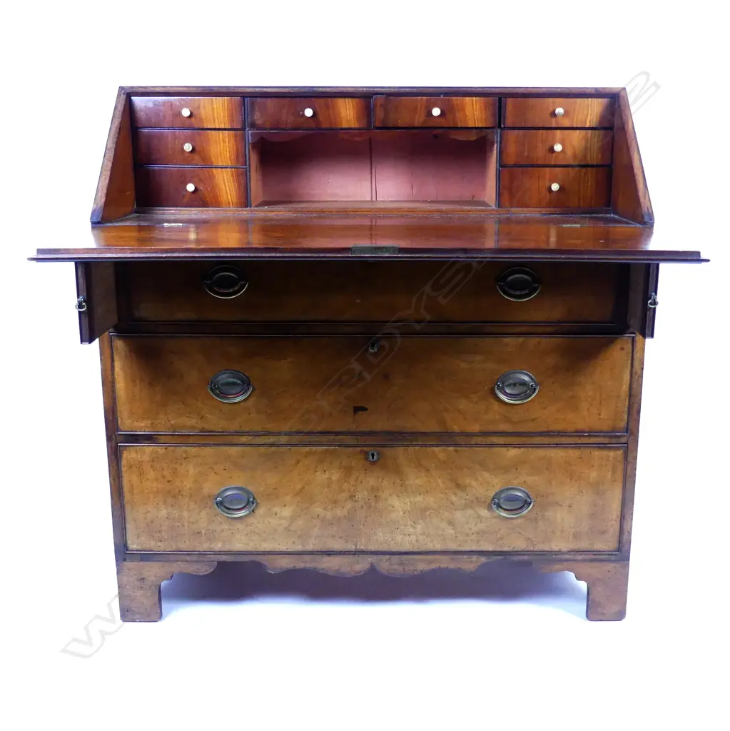 A 19thC walnut drop front bureau Image 1++