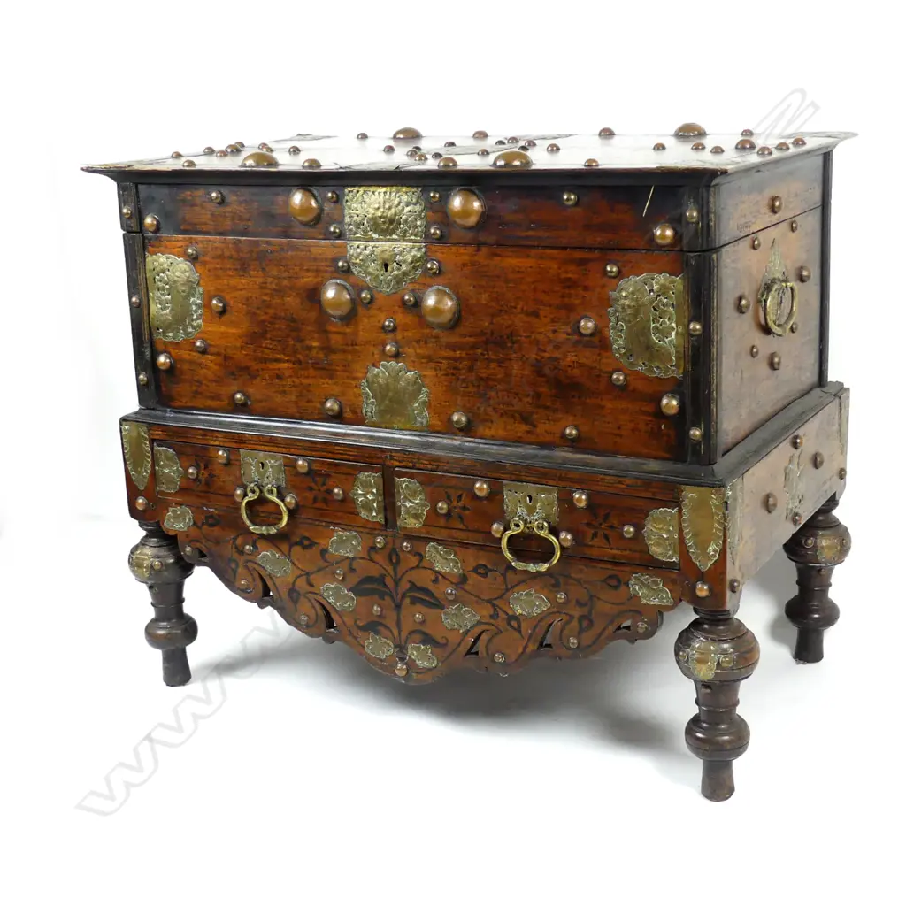 A Dutch-Indonesian teak coffer on turned legs Image 1++