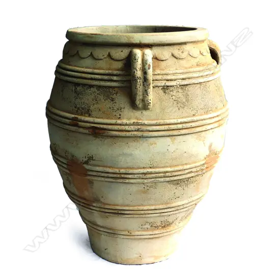 A large French style crusty matt glazed garden pot