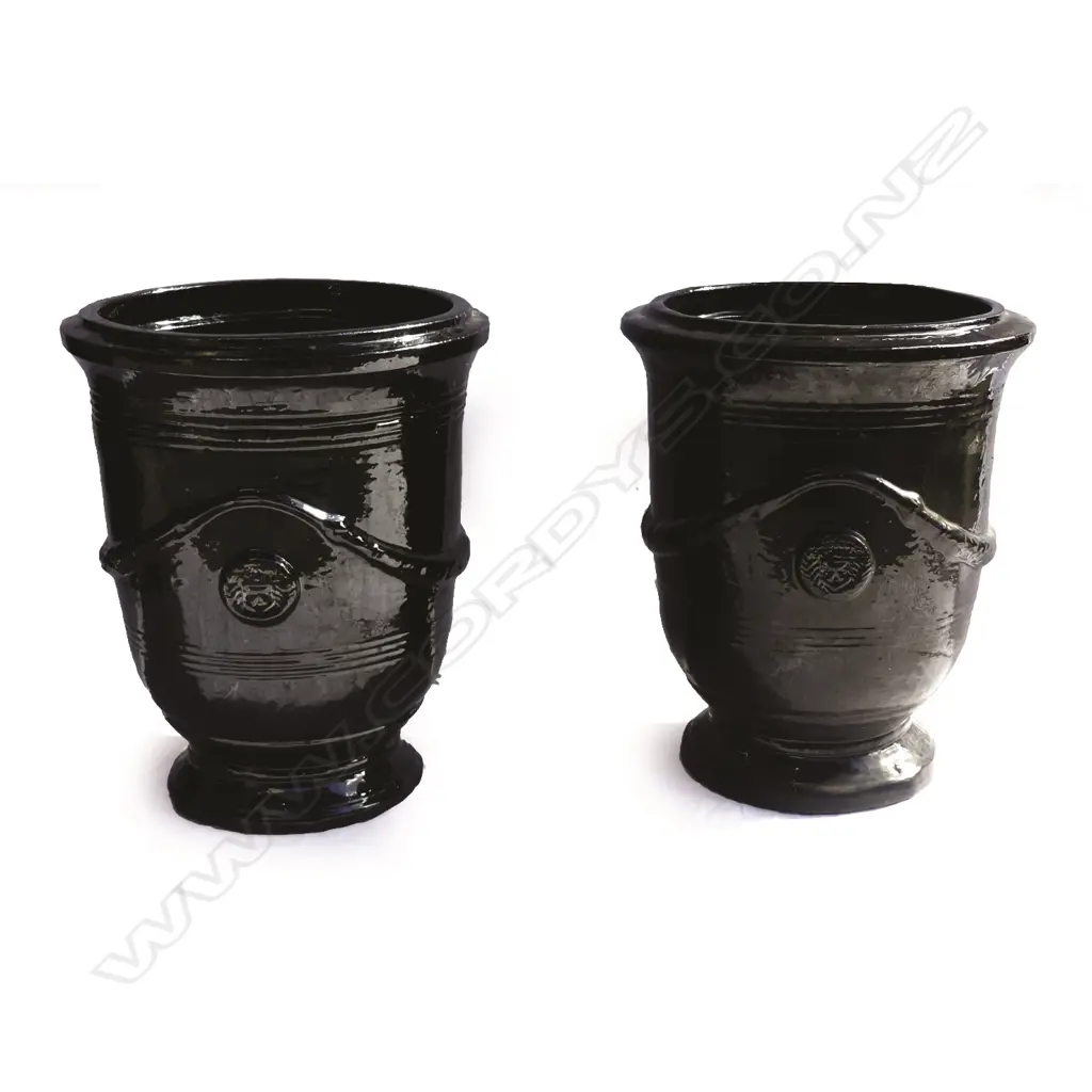 A pair of black glazed French 'Versailles' style garden urns Image 1++