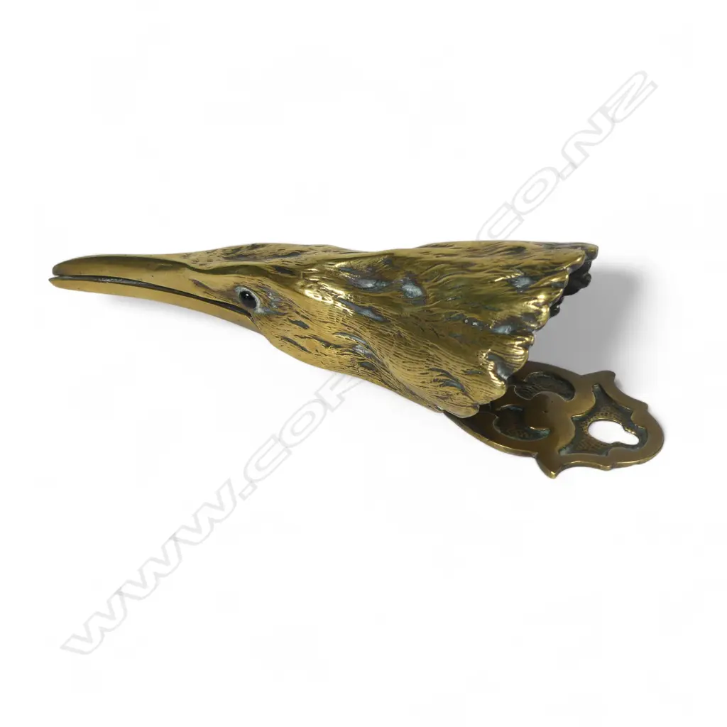 A rare Victorian cast brass heron wall hanging paper clip, Image 1++