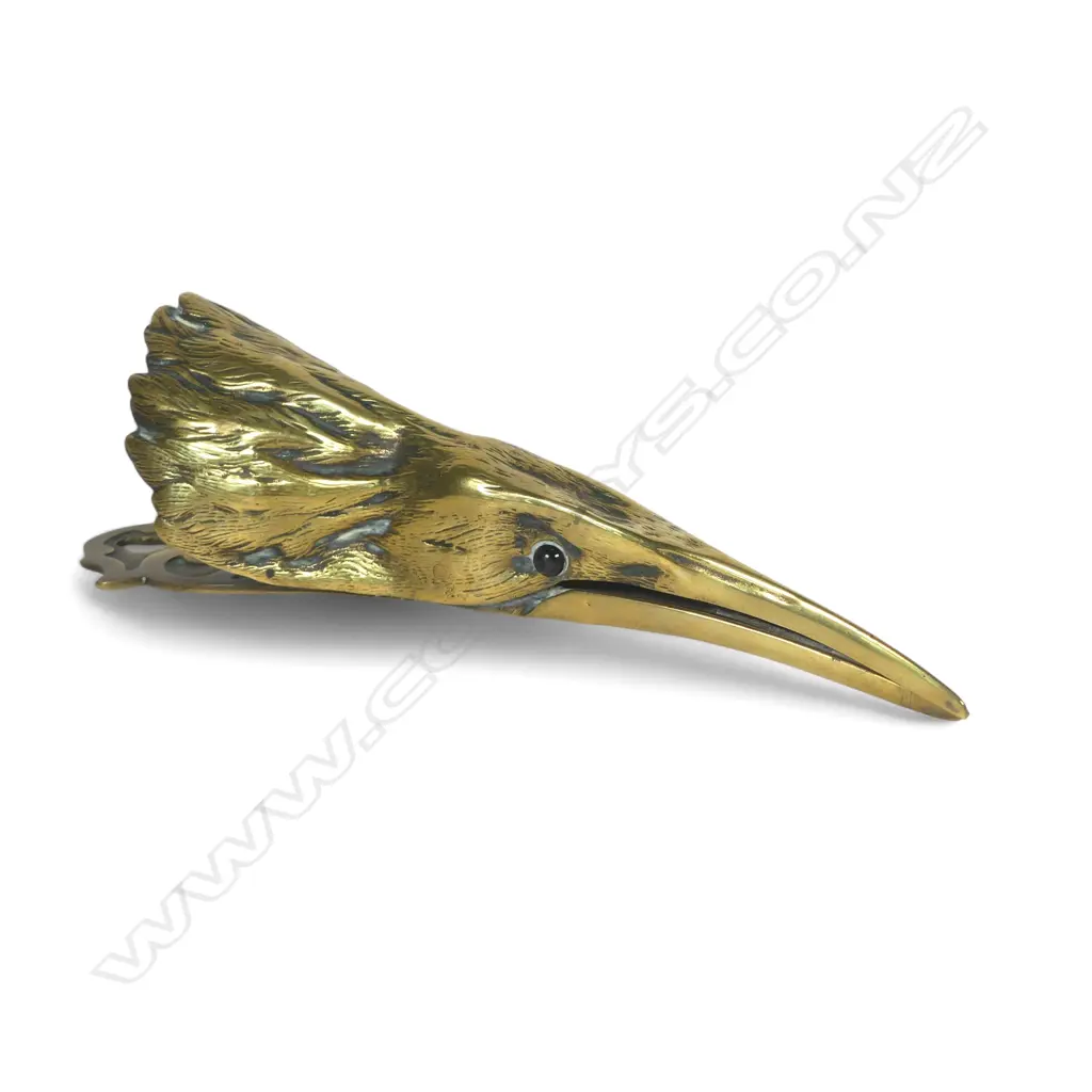 A rare Victorian cast brass heron wall hanging paper clip, Image 1++