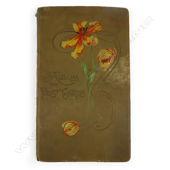 An Art Nouveau postcard album with good collection of uncommon postcards,