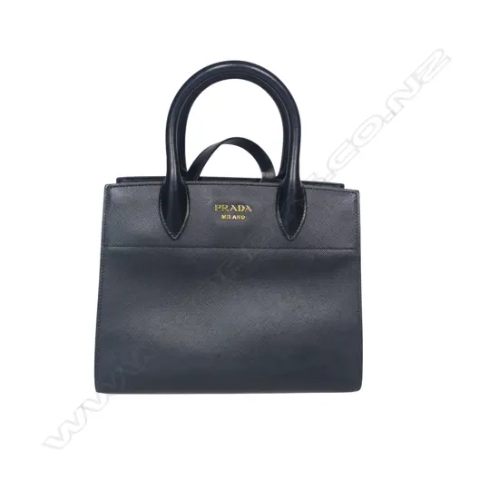 Prada Bibliotheque black leather tote handbag,