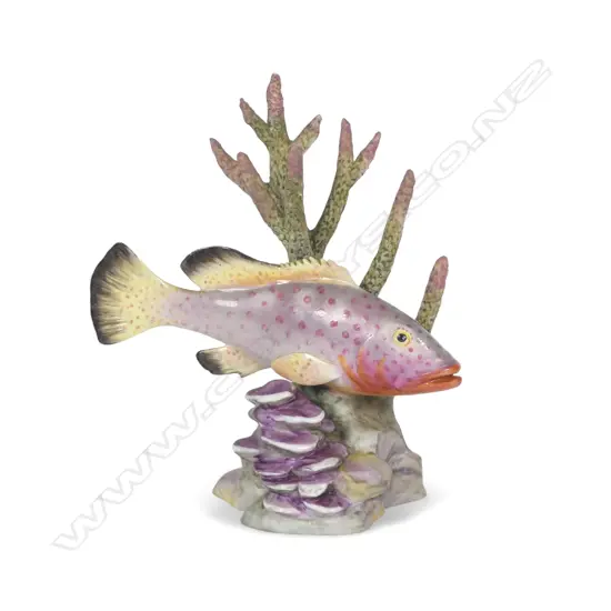 Royal Worcester porcelain figurine of a 'Red Hind' fish with coral by Ronald Van Ruyckevelt