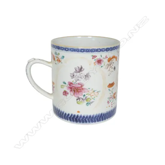 A large late 18thC Chinese famille rose mug,