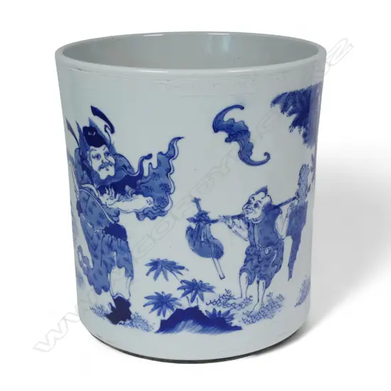 A large Chinese blue and white figure-pattern brush holder,