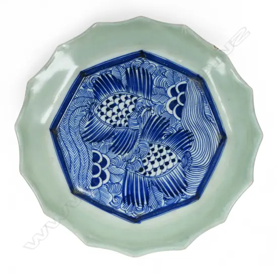A Meiji Japanese octagonal blue and white dish,
