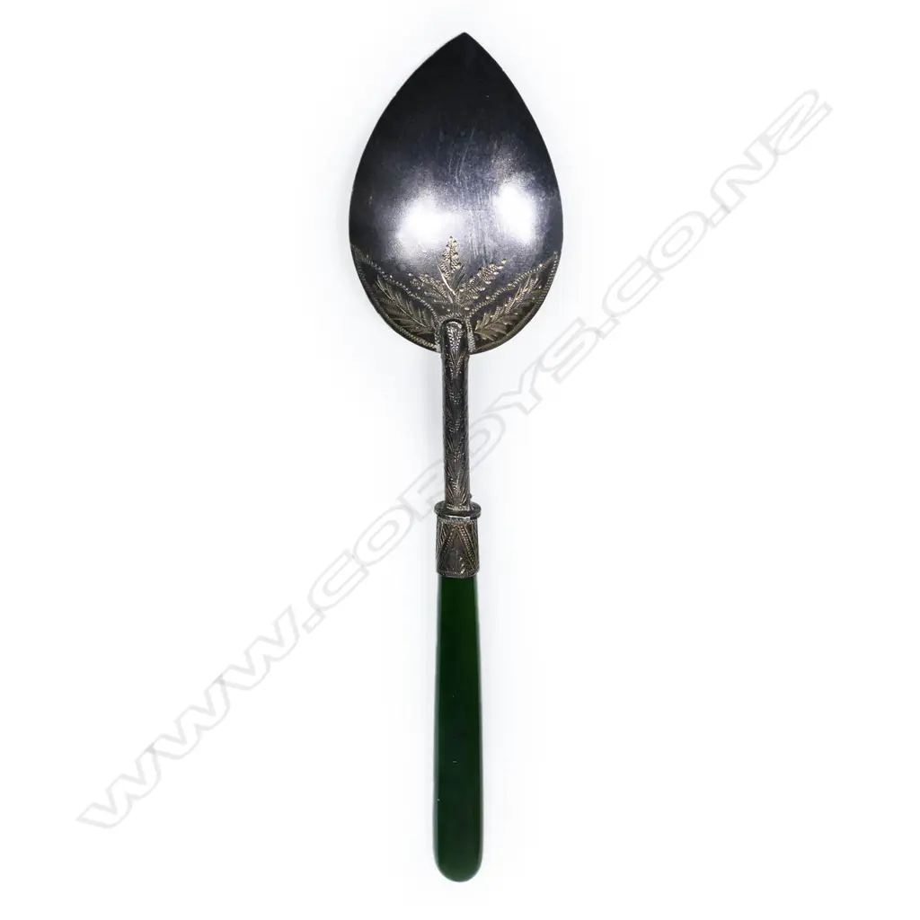 Frank Grady (Wellington) silver and greenstone serving spoon, Image 1++