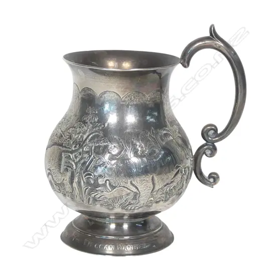 A 19thC heavy Indian colonial silver 'The Deccan Ranger' presentation mug,