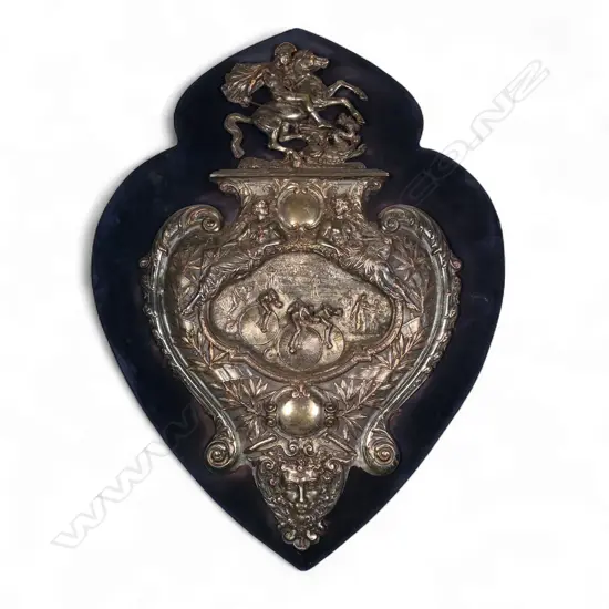 A large 19thC French silver on copper Penny Farthing cycle race shield,