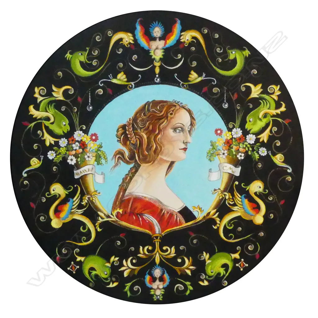 Carolyn McCondach MBE (NZ d.2020), Renaissance Woman in Red Dress, Image 1++