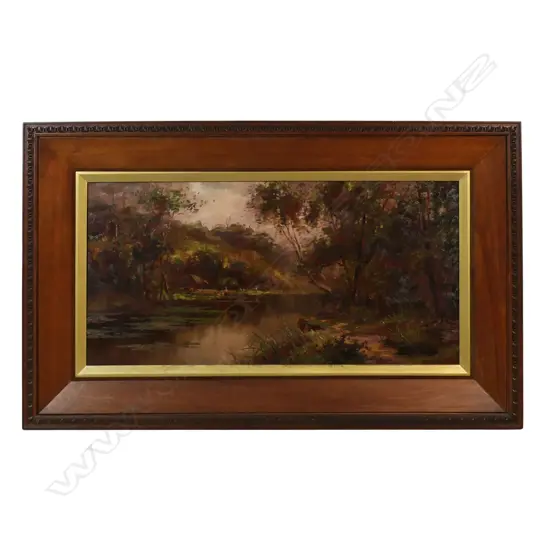 William Allen Bollard (1869-1943) River Scene with Māori settlement,