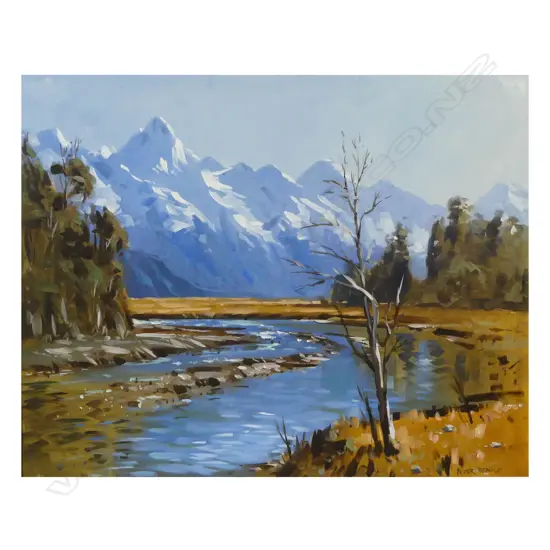 Peter Beadle (1933-2021) Winter Morning Eglinton Valley & River Fiordland NZ,