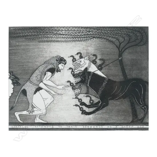 Marian Maguire (NZ 1962-) 'Herakles Attempts to Train Kerberos as a Sheep Dog',