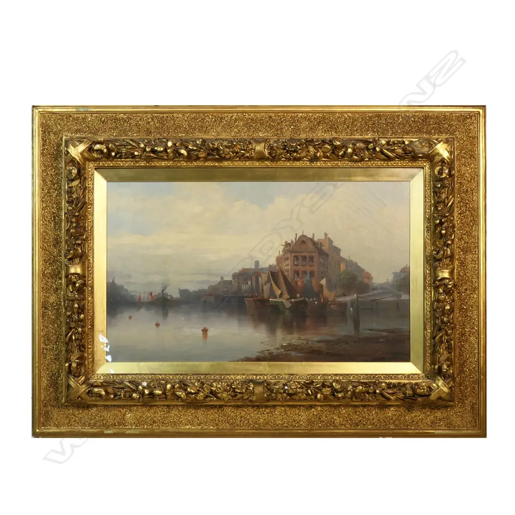 R. Domba (Italy 19th/20thC) 'Dutch Harbour and Canal Scene', Image 1++