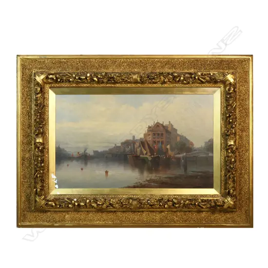 R. Domba (Italy 19th/20thC) 'Dutch Harbour and Canal Scene',