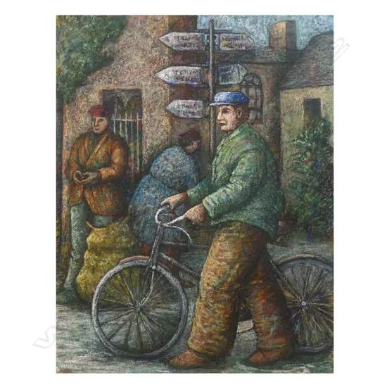 Suzanne O'Driscoll (Irish) 'Town Square, Man with Bike',