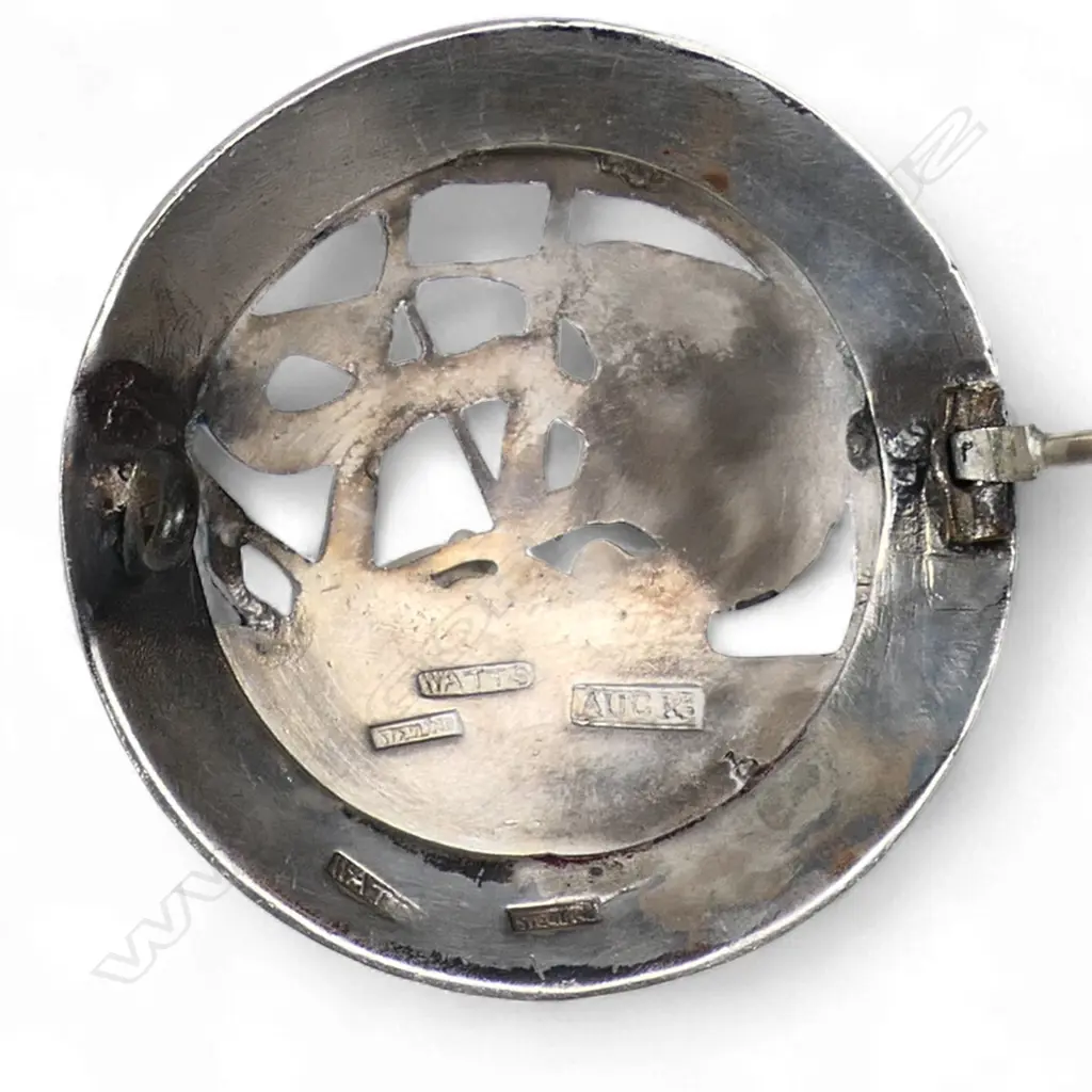 Reuben Watts (NZ 1869-1940) N.Z. Arts & Crafts silver and enamel sailing ship brooch, Image 1++
