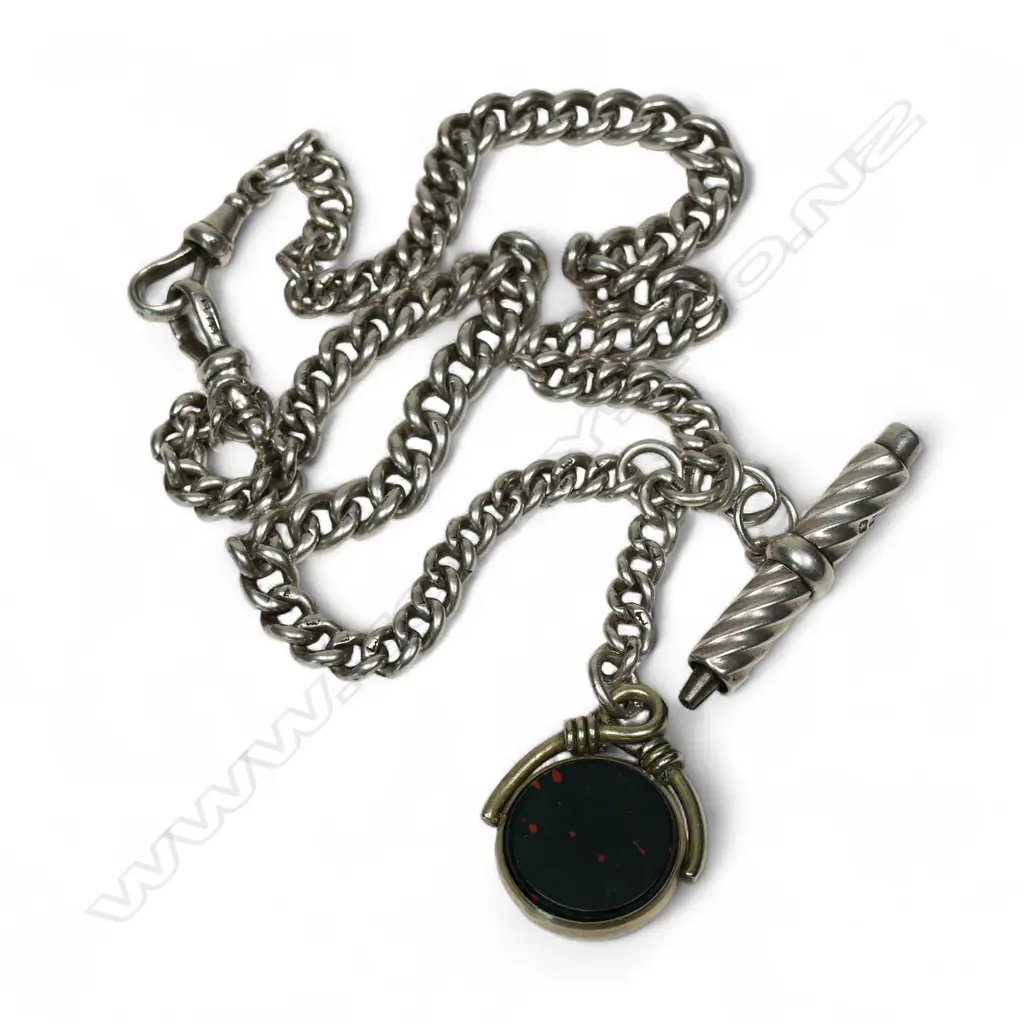 A c.1900 silver and double curb link Albert chain, Image 1++