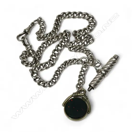 A c.1900 silver and double curb link Albert chain,