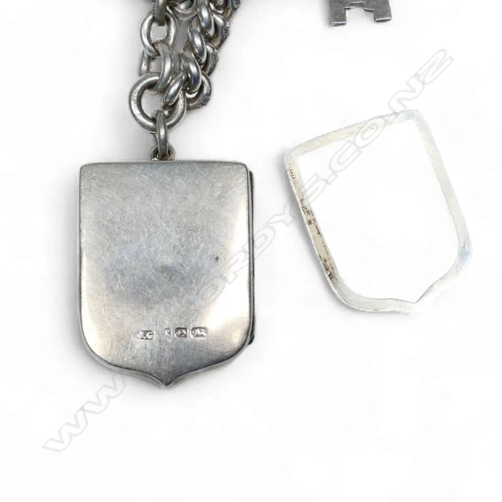 A Victorian heavy curb link fob chain with locket, Image 1++