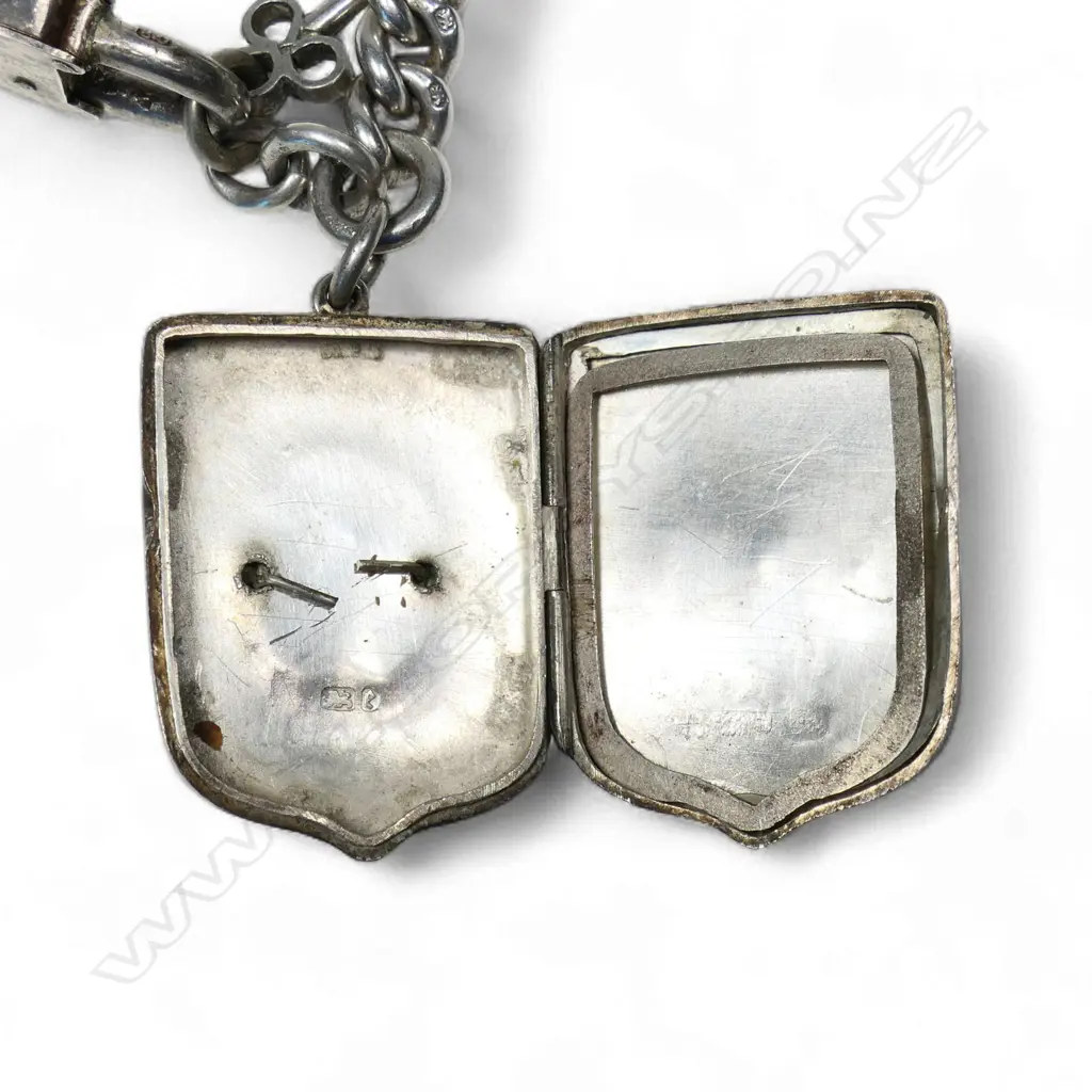 A Victorian heavy curb link fob chain with locket, Image 1++