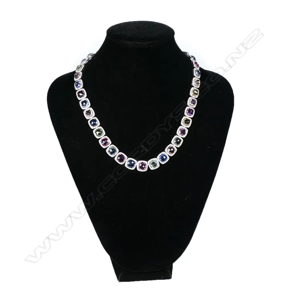 An impressive 18ct white gold diamond and sapphire necklace, Image 1++