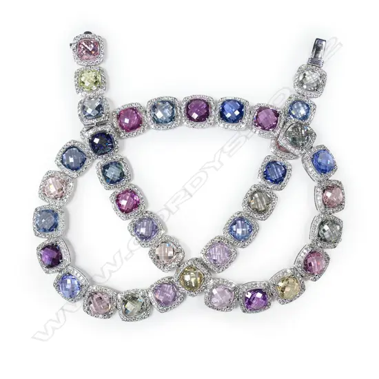 An impressive 18ct white gold diamond and sapphire necklace,