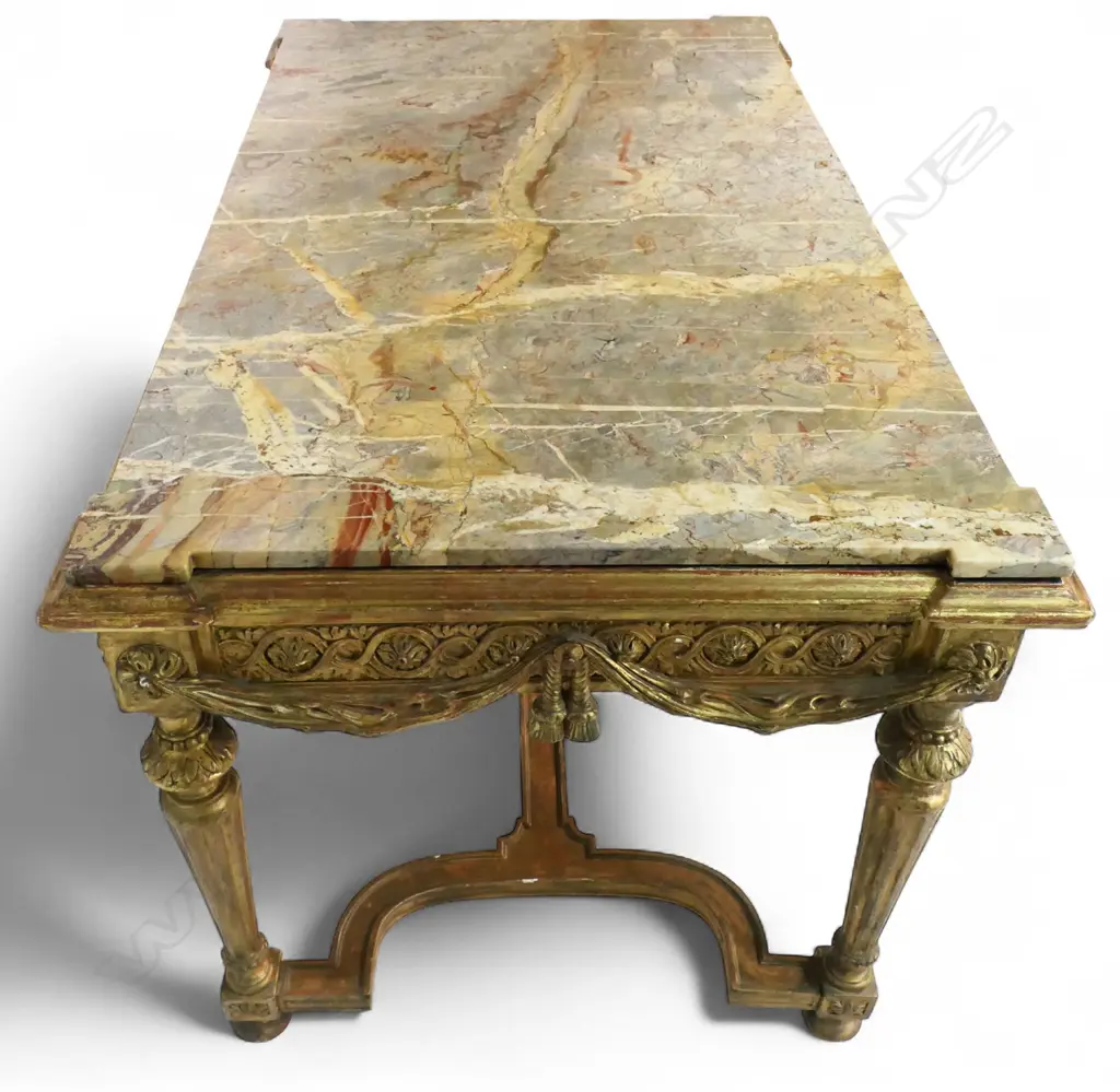 A quality19thC French Louis VII style carved gilt wood and marble console table, Image 1++