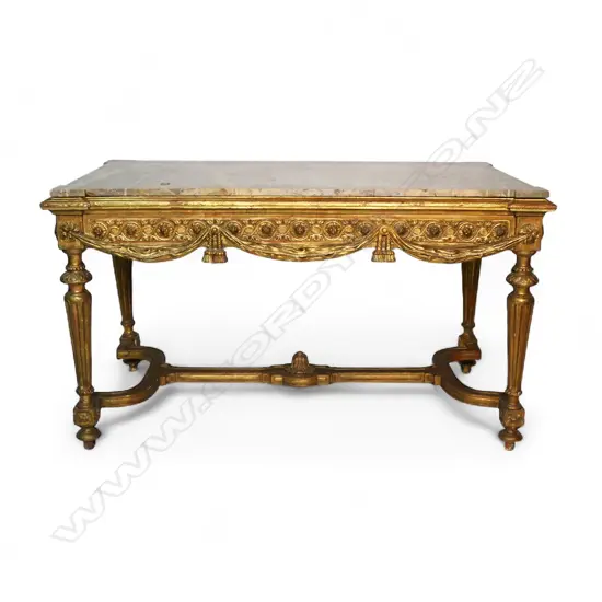 A quality19thC French Louis VII style carved gilt wood and marble console table,