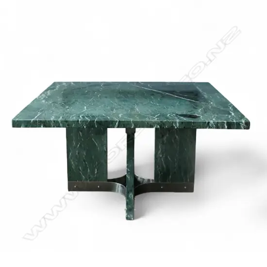 A stylish 1980/1990's Guatemalan green Alpe Verde and stainless steel dining table,