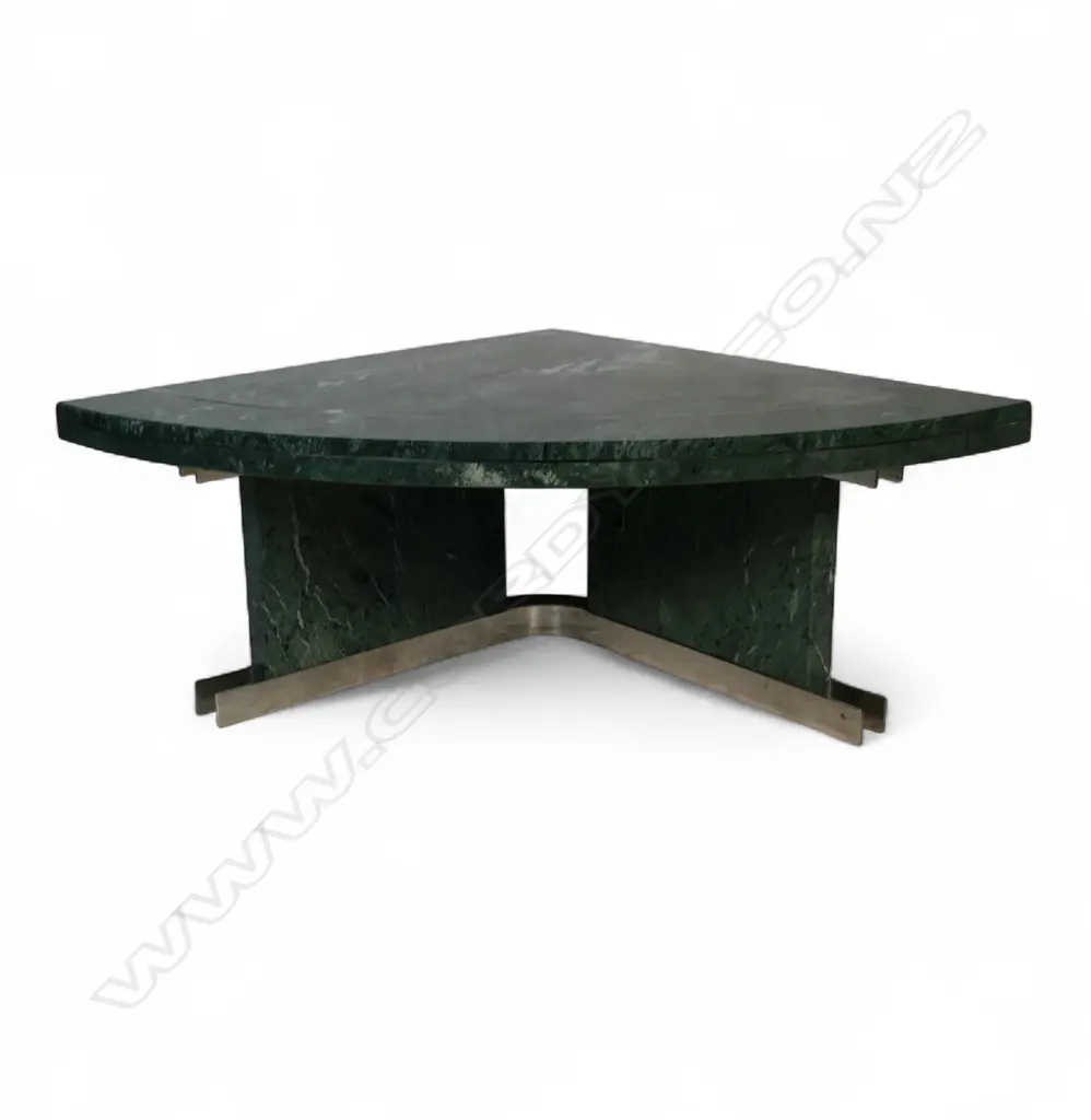 A stylish 1990's Guatemalan green Alpe Verde and stainless steel side table, Image 1++