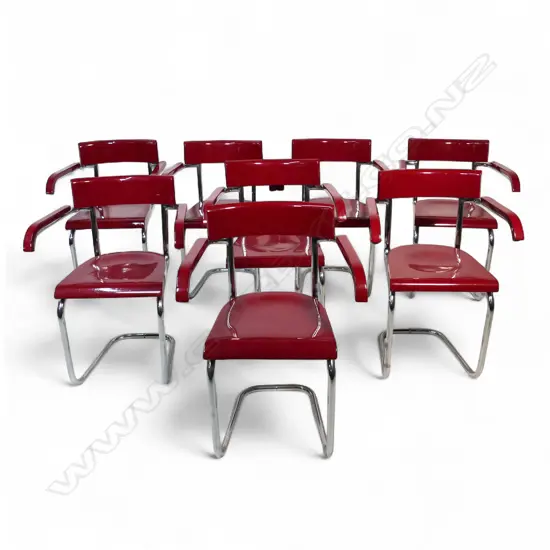 A set of eight vintage Bauhaus-style chrome framed tubular armchairs,