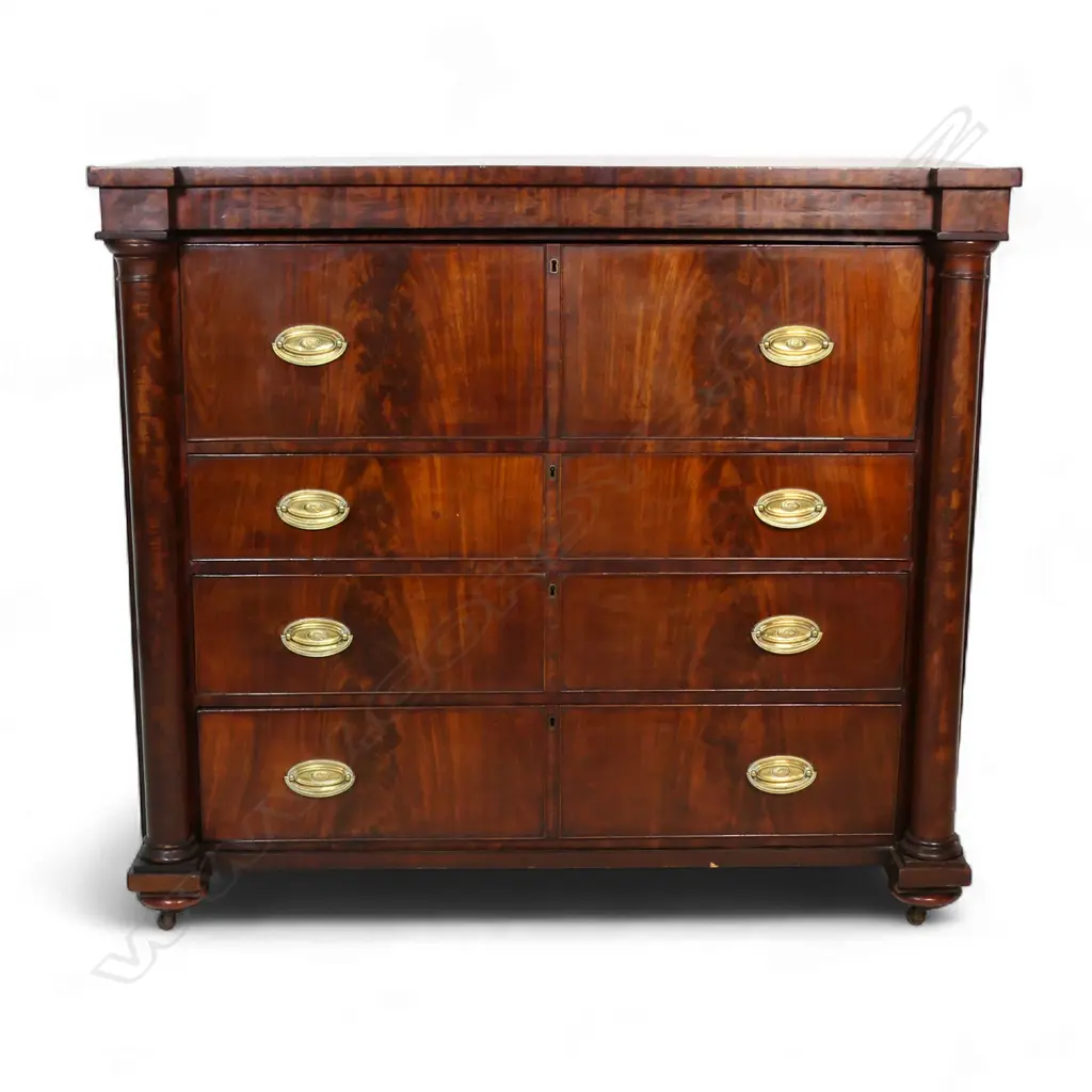 A George III flame mahogany secretaire chest, Image 1++