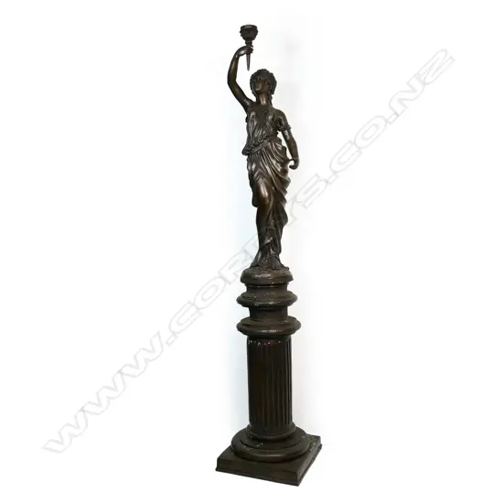 A large bronze figural lamp,