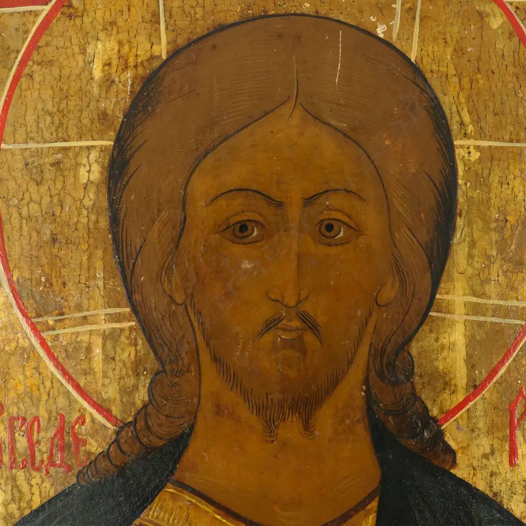 A large 19thC Russian icon of Christ Pantocrator, Image 1++