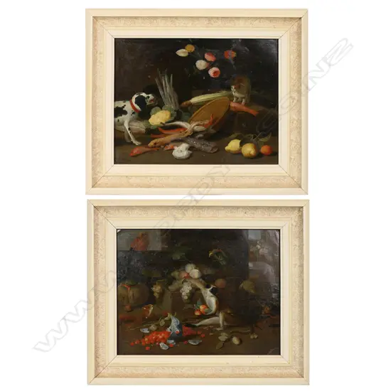 A pair of 19thC still life paintings on tin,