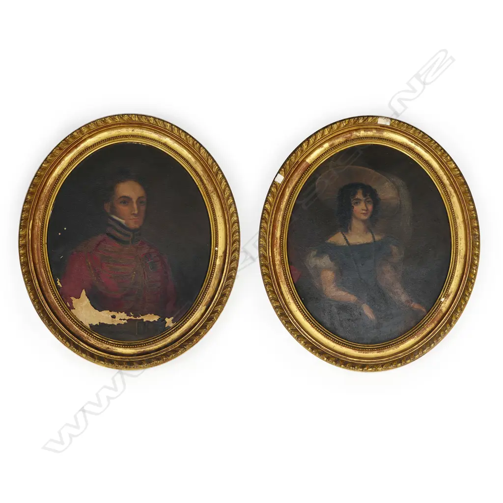 A pair of 19thC oil portraits probably of Mr and Mrs Colonel William Thomlinson, Image 1++