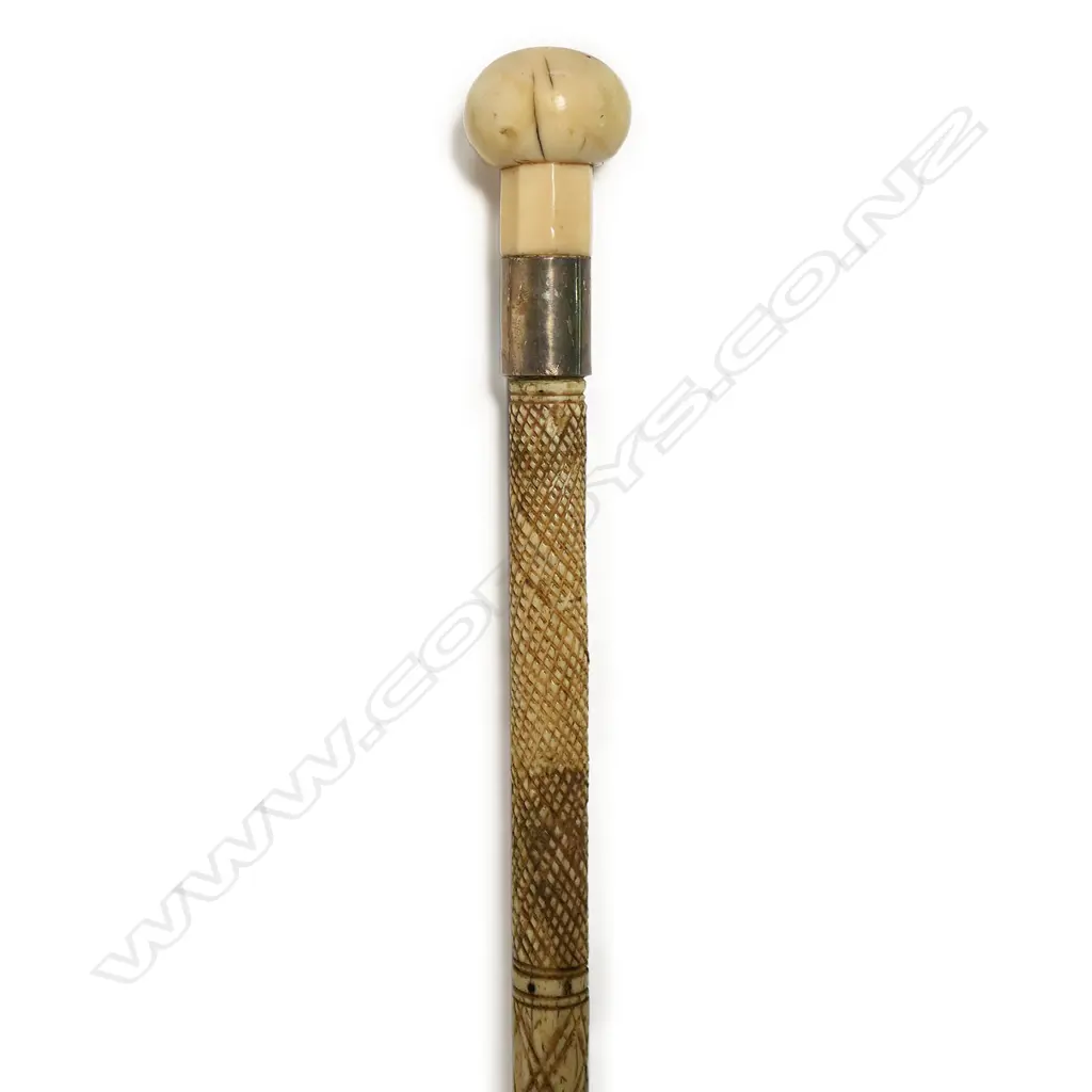 A late 19thC whalebone carved walking stick, Image 1++