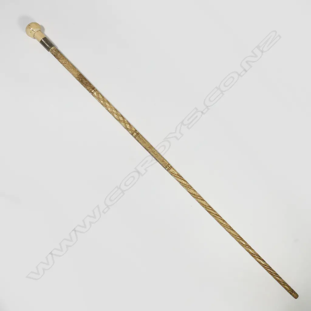 A late 19thC whalebone carved walking stick, Image 1++