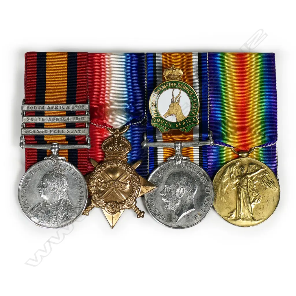 A WW1 Queen's South Africa trio medal group to 'S/Sjt. W.F. Elliott S.A.F.T & P.C.', Image 1++