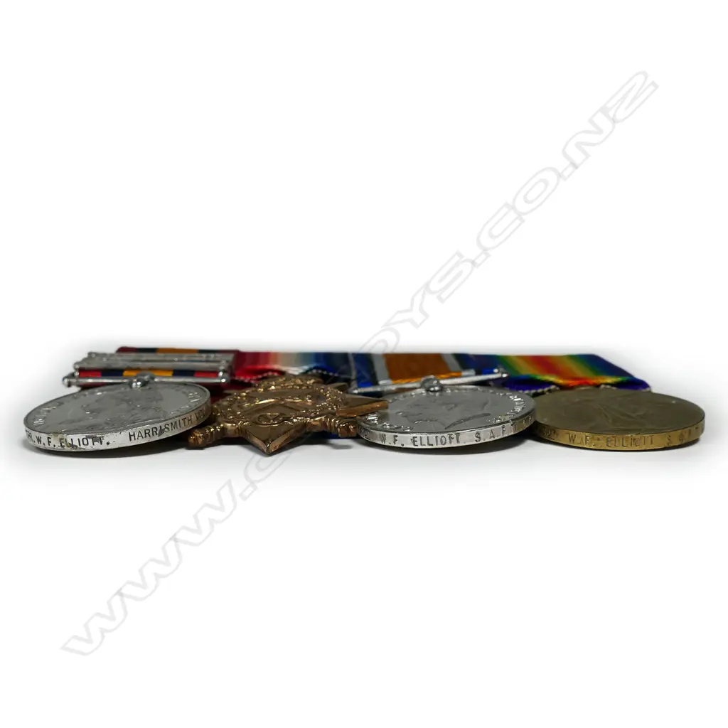 A WW1 Queen's South Africa trio medal group to 'S/Sjt. W.F. Elliott S.A.F.T & P.C.', Image 1++